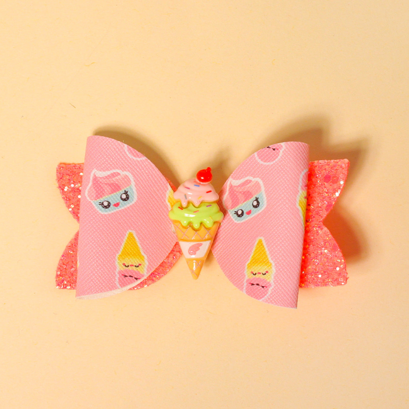 Wholesale Shiny Ice Cream Bow Double Layer Bow Girl Baby Cloth Clip Bow